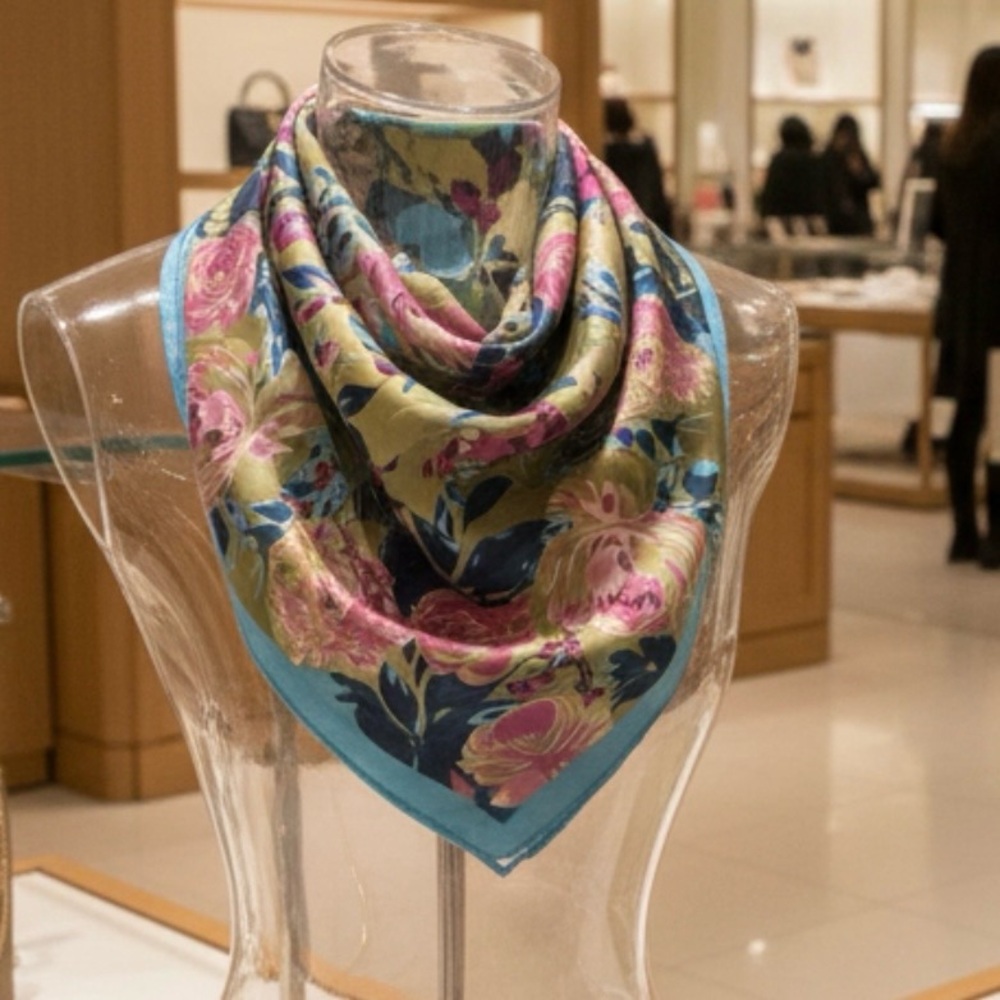 Silk Large Square Scarf Floral Ombré Jewel Tone